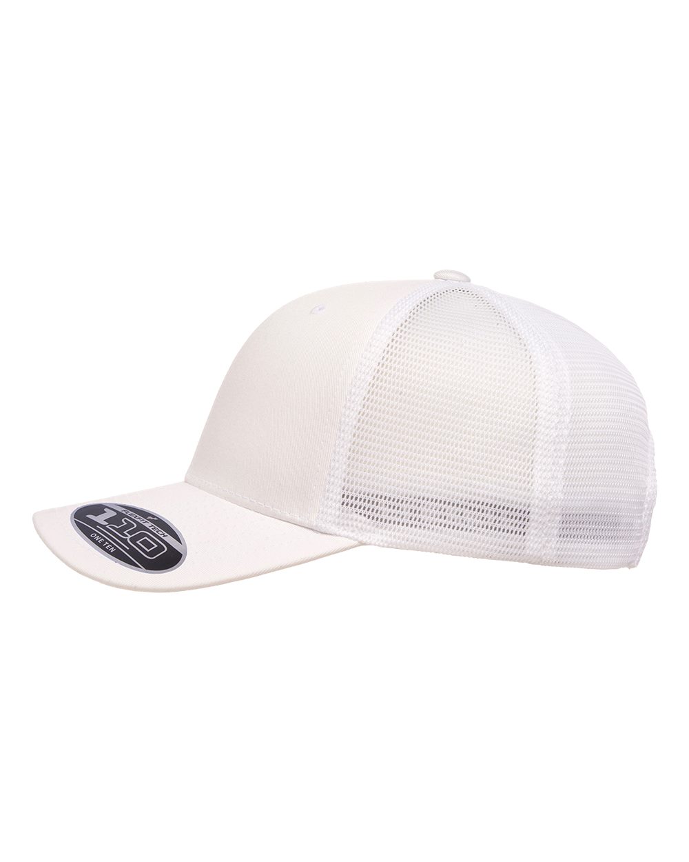 White 110 flexfit mesh back small baby blue logo