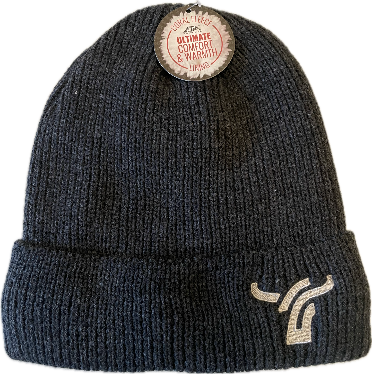 Dark Grey Cuff Toque Coral Fleece Lining