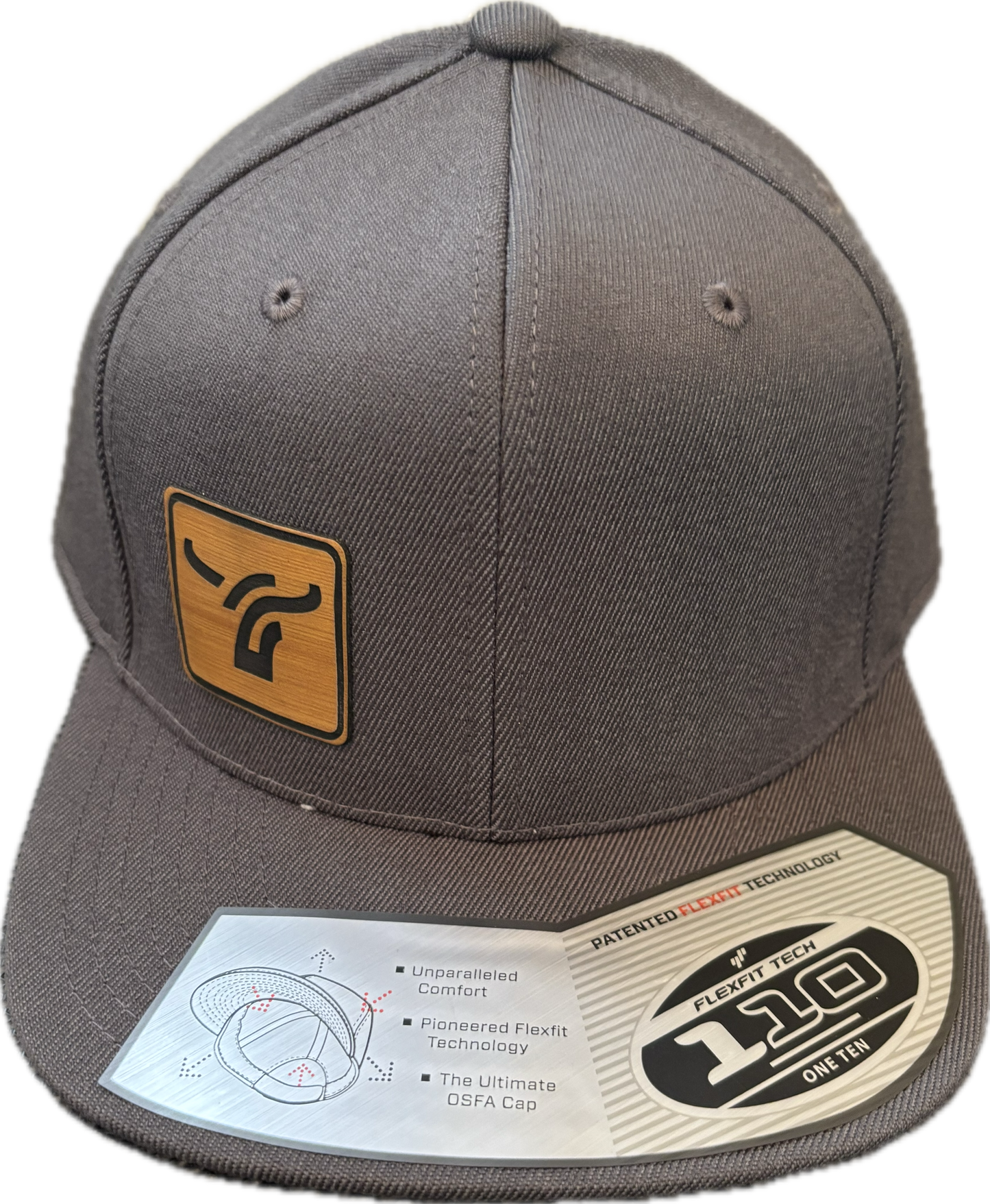 Grey 110 Flexfit Flat Brim Leatherette Logo