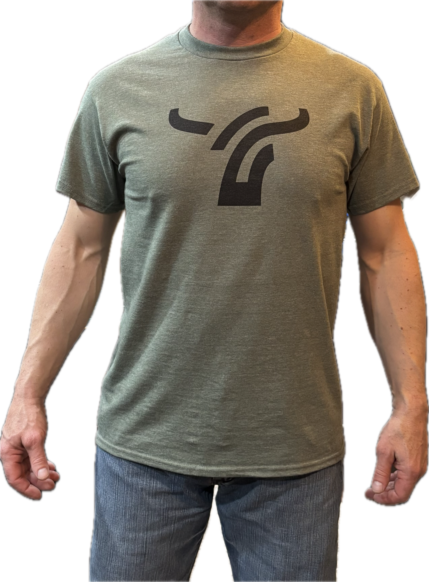 Heather Military Green T-Shirt. Large Logo
