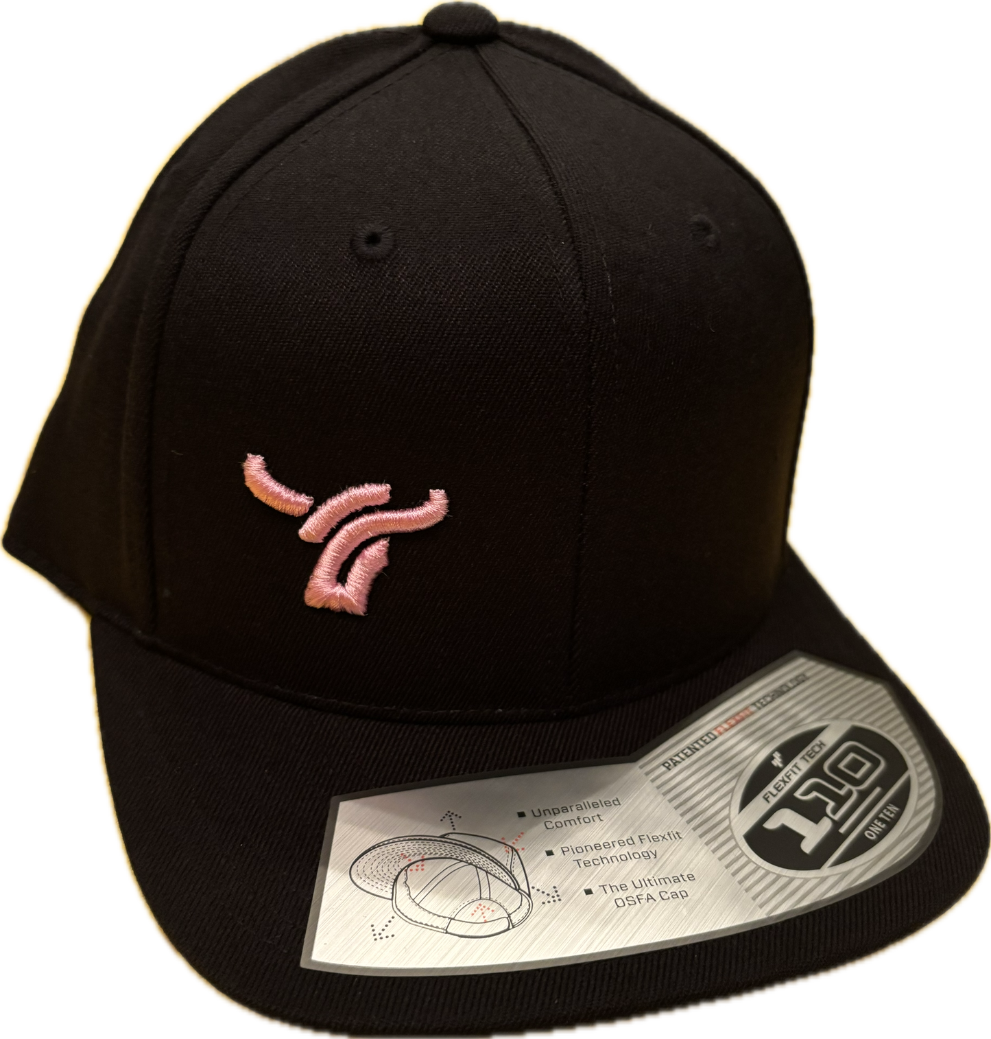 Black 110 flex fit flat brim small pink logo