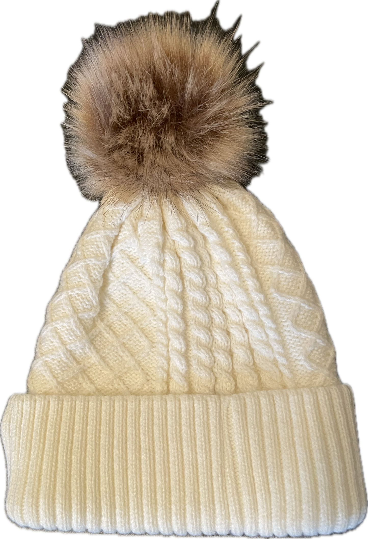 White Cuff Toque with Faux Fur Pom