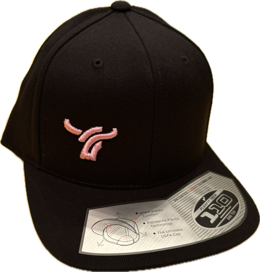 Black 110 flex fit flat brim small pink logo