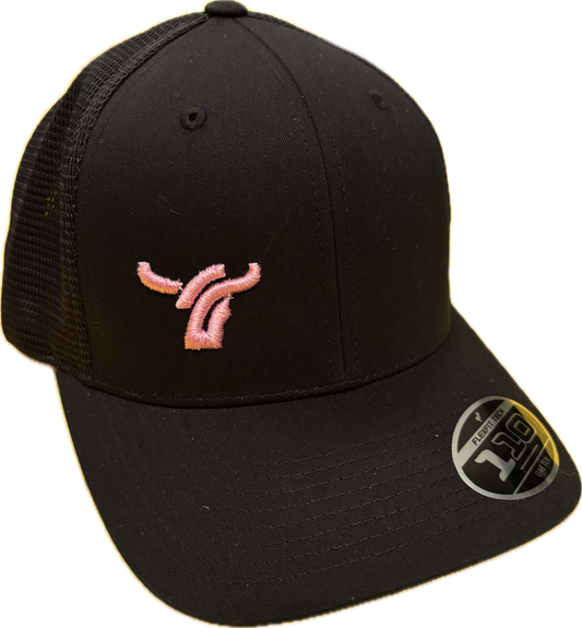 Black 110 mesh back flexfit small pink logo