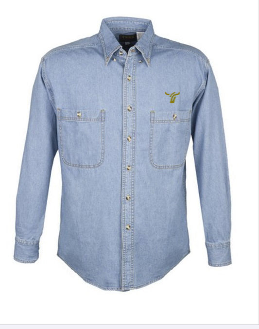 Long sleeve denim shirt.